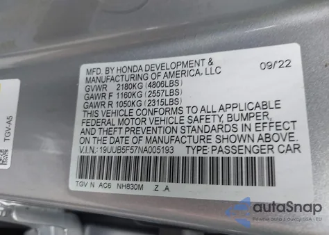 2022 Acura Tlx A-Spec Package из США, поврежденный, VIN 19UUB5F57NA005193